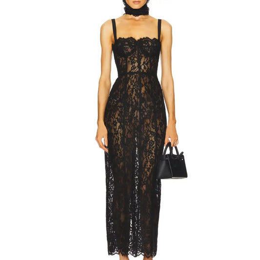 Helsa The Lace Column Dress Black - XS - Dress
