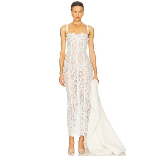 Helsa The Lace Column Dress White - Dress