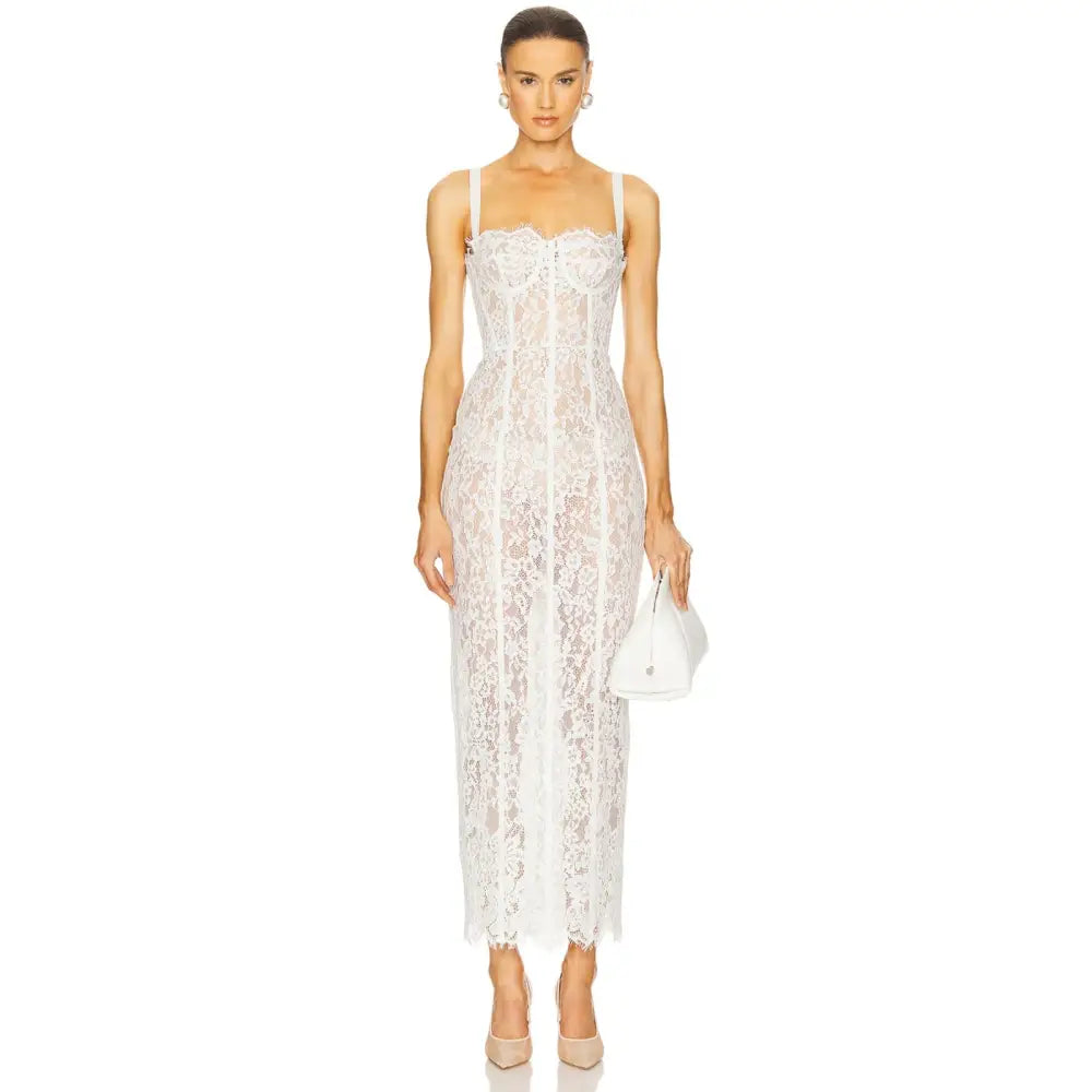 Helsa The Lace Column Dress White - Dress