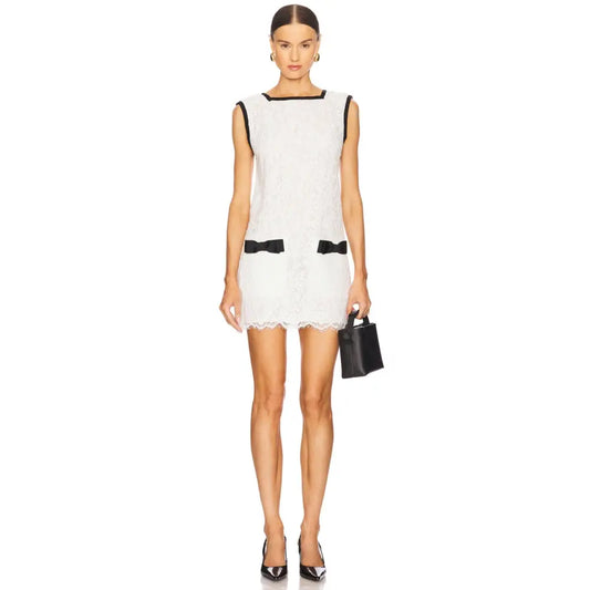 Helsa The Lace Mini Dress in White - Dresses