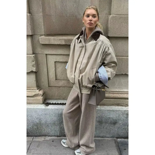 Helsa The Shirred Bomber Jacket With Corduroy Collar - Jacket