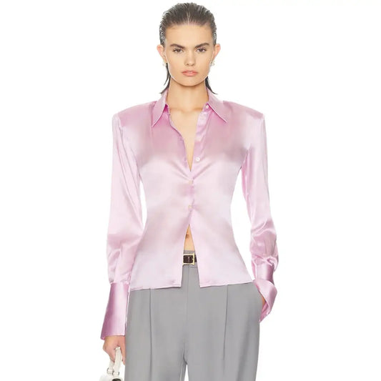 Helsa The Silk Charmeuse Shirt Cherry Blossom - S - Tops