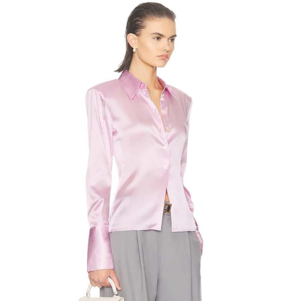 Helsa The Silk Charmeuse Shirt Cherry Blossom - Tops