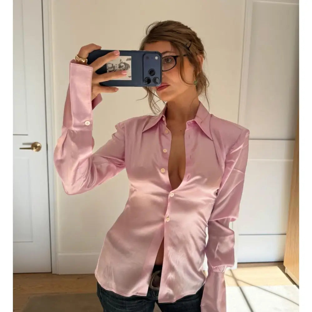Helsa The Silk Charmeuse Shirt Cherry Blossom - Tops