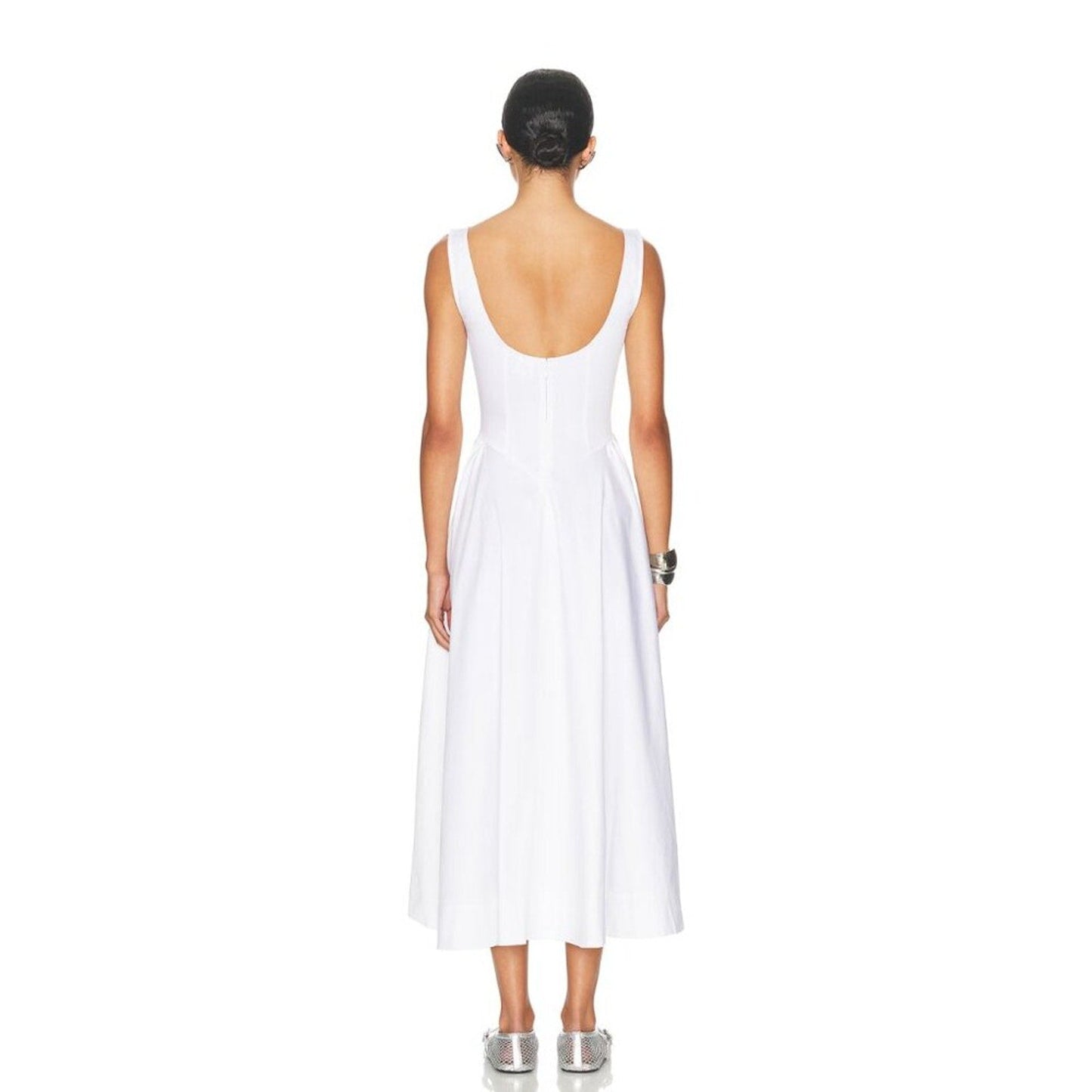 Helsa White Stretch Cotton Sateen Midi Dress - Helsa Bernardi Collective