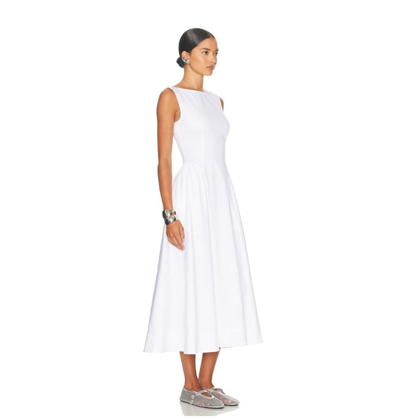 Helsa White Stretch Cotton Sateen Midi Dress - Helsa Bernardi Collective