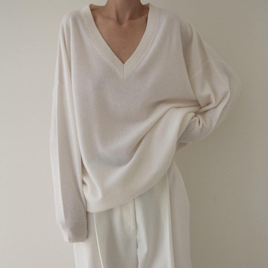 JENNI KAYNE Charlie V - Neck Sweater Ivory Cashmere - Jenni Kayne Bernardi Collective