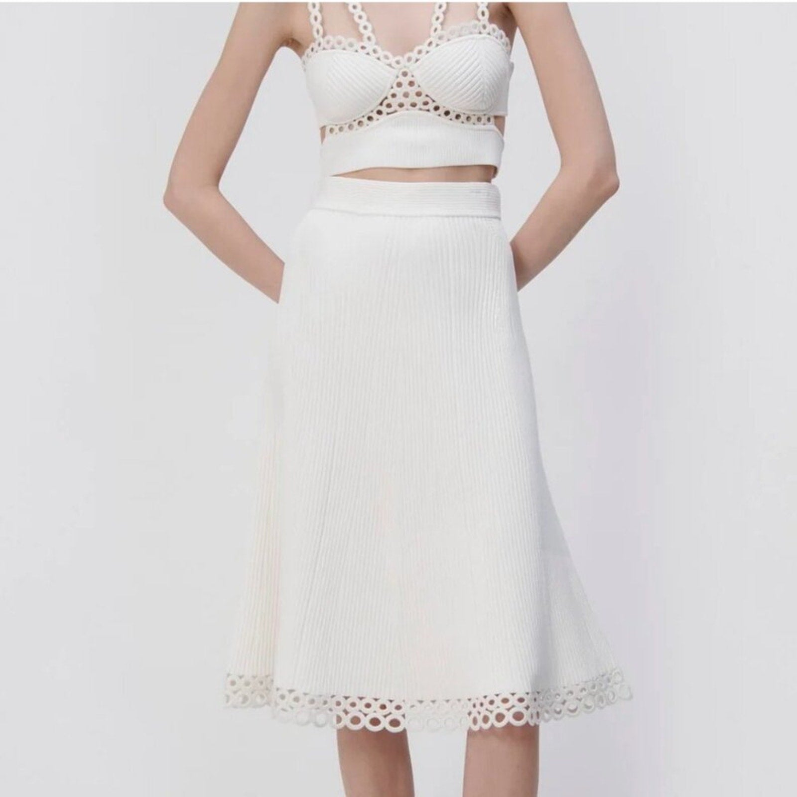 Jonathan Simkhai Livina Crochet Rings Midi Skirt in White - Jonathan Simkhai Bernardi Collective