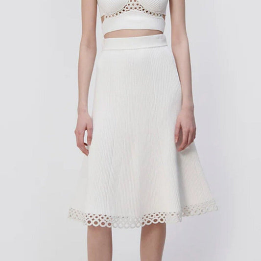 Jonathan Simkhai Livina Crochet Rings Midi Skirt in White - Jonathan Simkhai Bernardi Collective