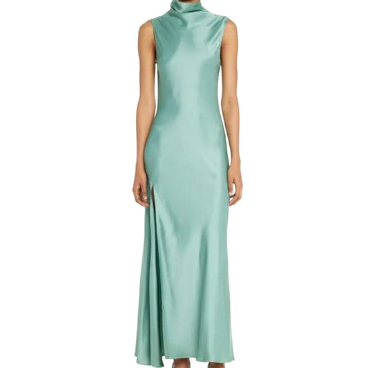 LAPOINTE Satin Drape Neck Sleeveless Dress in Ice Blue - LAPOINTE Bernardi Collective