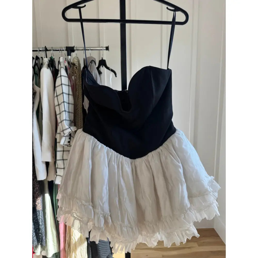 MAJORELLE Liv Mini Dress in Black & Ivory - Dresses