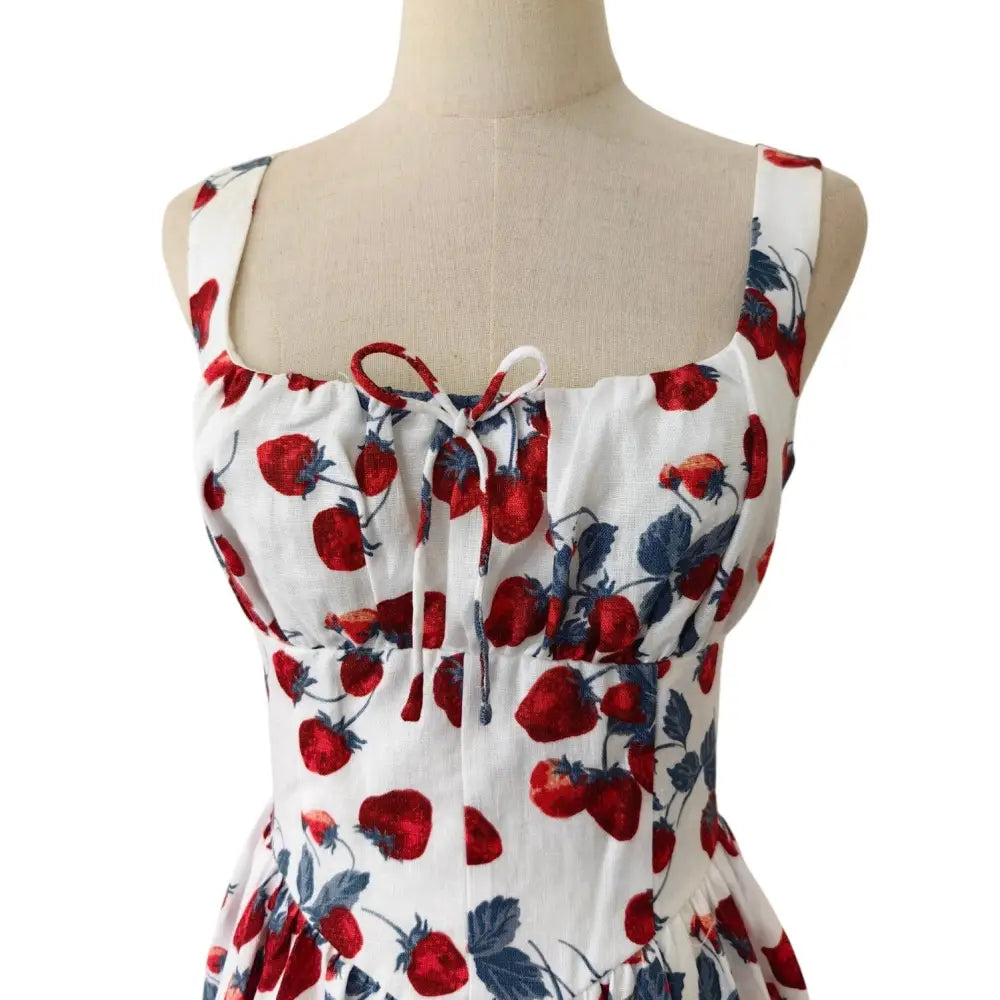Reformation Balia Linen Sleeveless Basque-Waist Midi Dress Strawberry Jam - Dress