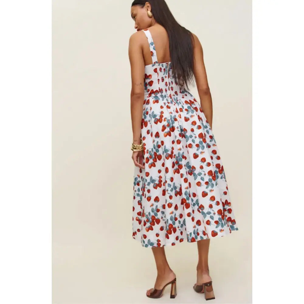 Reformation Balia Linen Sleeveless Basque-Waist Midi Dress Strawberry Jam - Dress