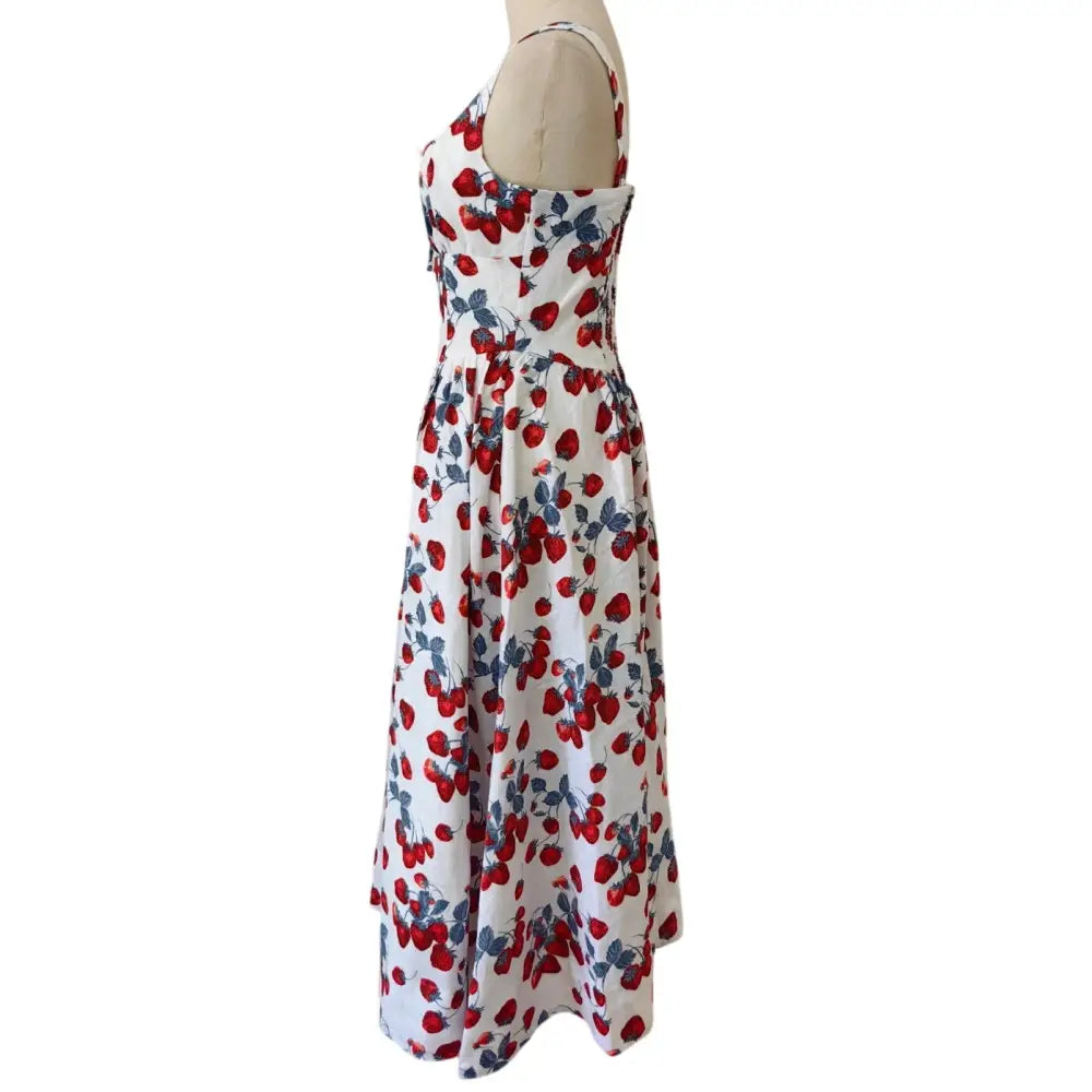 Reformation Balia Linen Sleeveless Basque-Waist Midi Dress Strawberry Jam - Dress