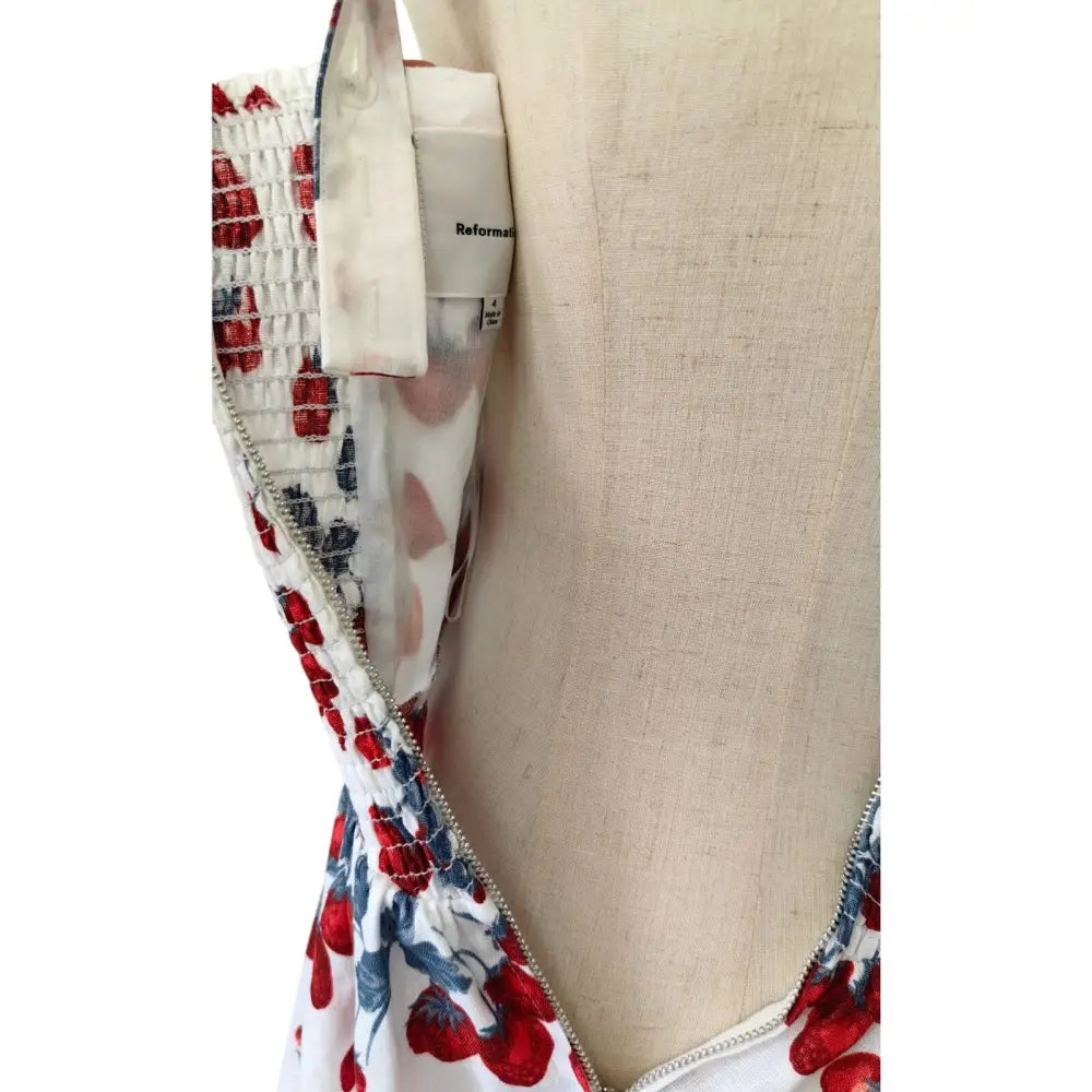 Reformation Balia Linen Sleeveless Basque-Waist Midi Dress Strawberry Jam - Dress