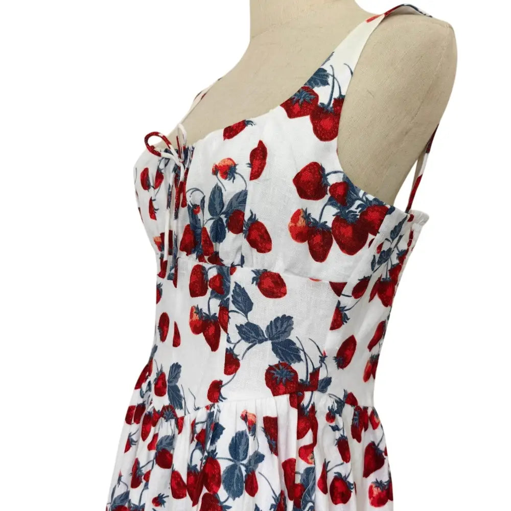 Reformation Balia Linen Sleeveless Basque-Waist Midi Dress Strawberry Jam - Dress