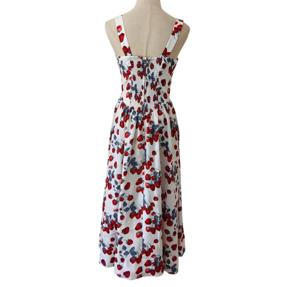 Reformation Balia Linen Sleeveless Basque-Waist Midi Dress Strawberry Jam - Dress