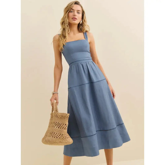 Reformation Everett Square-Neck Linen Midi Dress - Dress