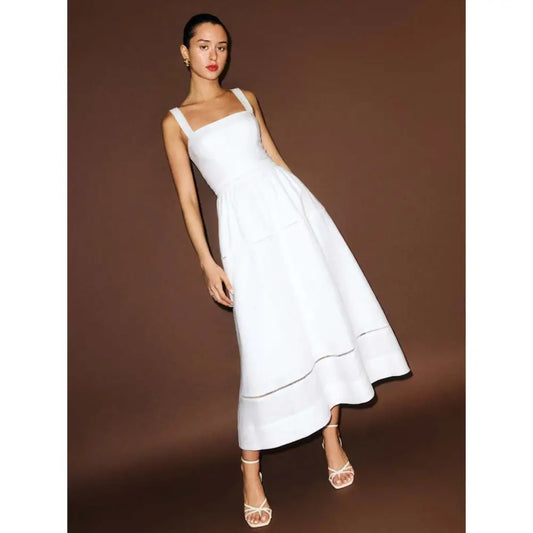 Reformation Everett Square-Neck Linen Midi Dress White - Dress