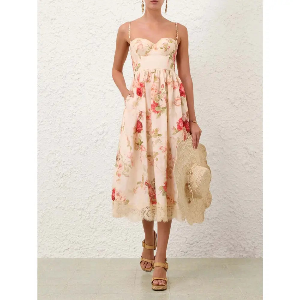 Roselight Picnic Midi Dress - Dress