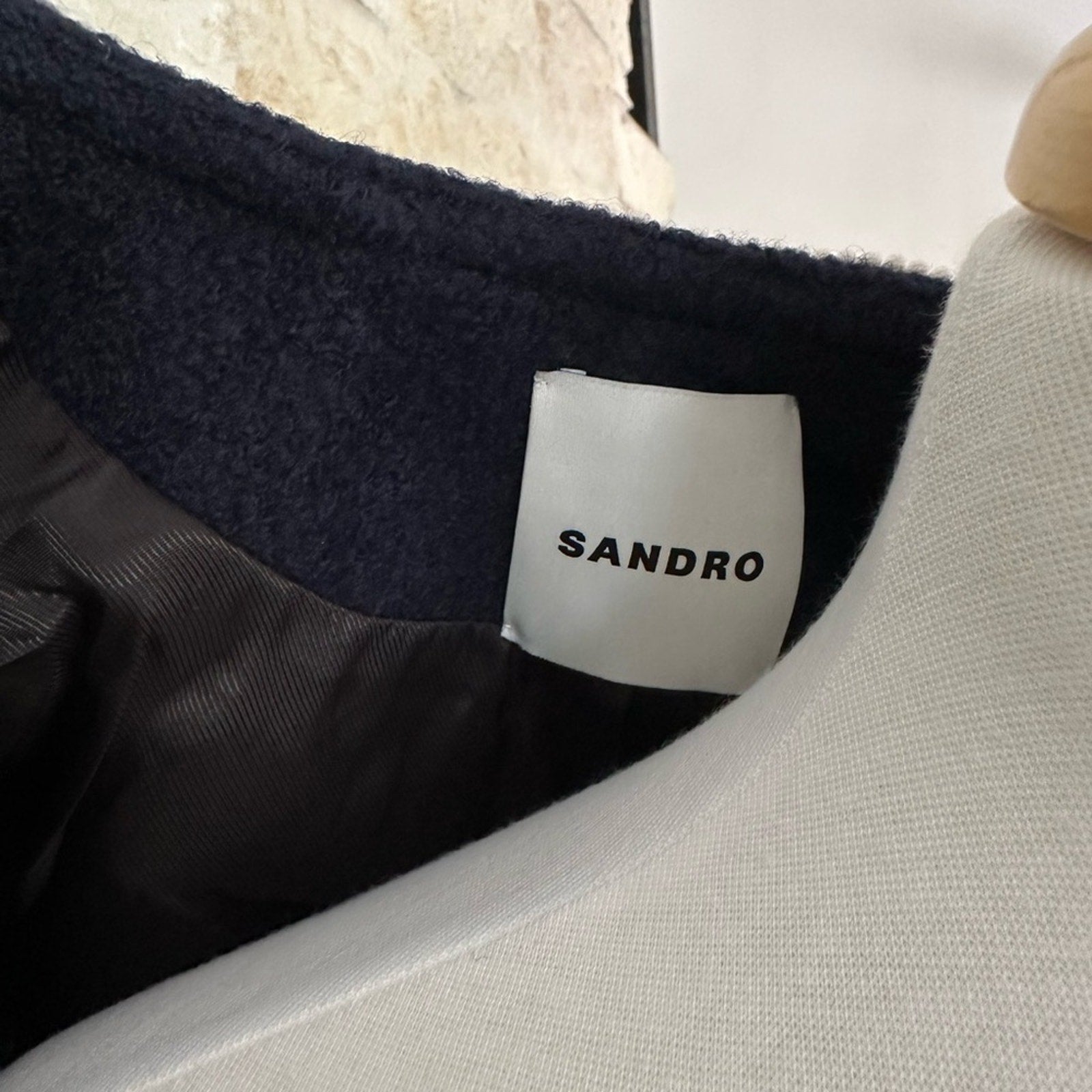 Sandro Navy Wool Long tweed jacket - Sandro Bernardi Collective