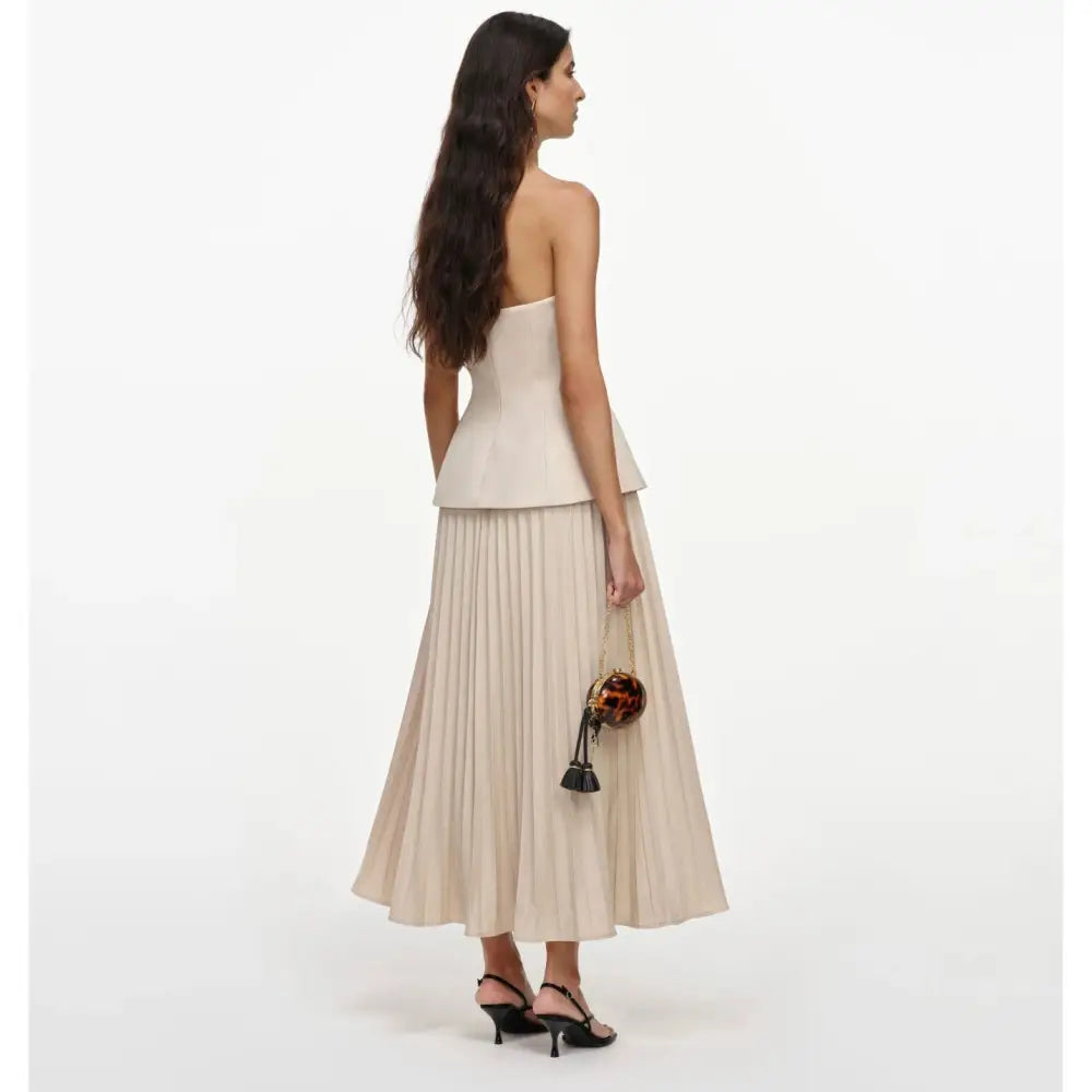 Self-Portrait Beige Bandeau Pleated Midi Dress - Dress