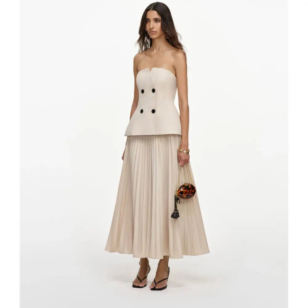 Self-Portrait Beige Bandeau Pleated Midi Dress - Dress