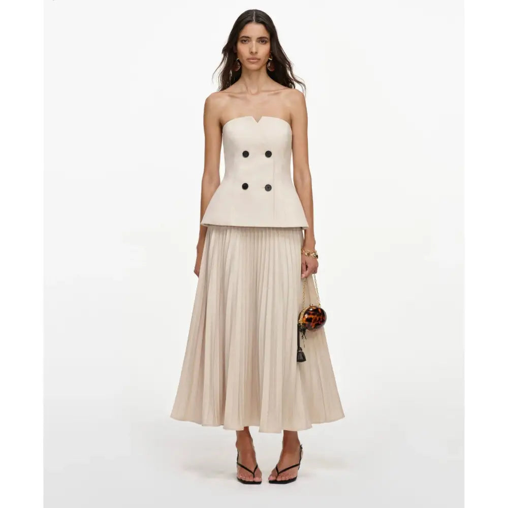 Self-Portrait Beige Bandeau Pleated Midi Dress - Dress