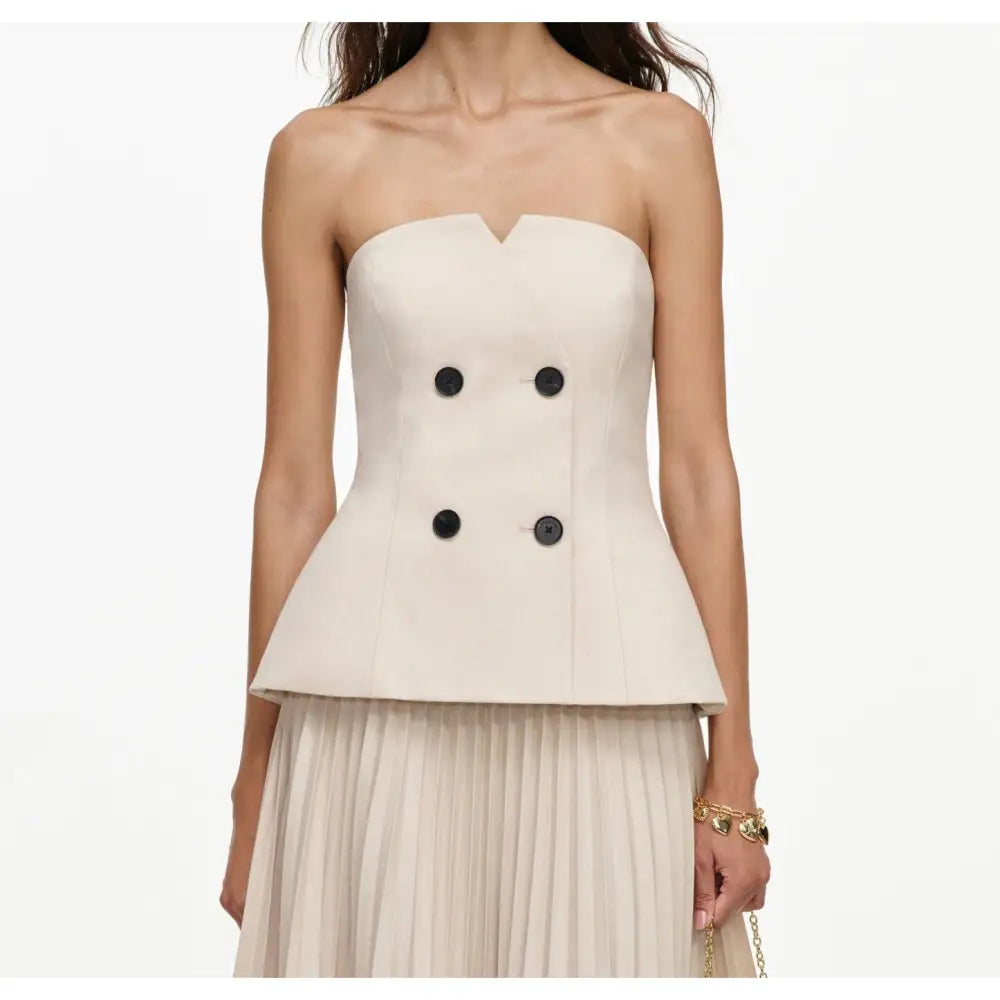 Self-Portrait Beige Bandeau Pleated Midi Dress - Dress