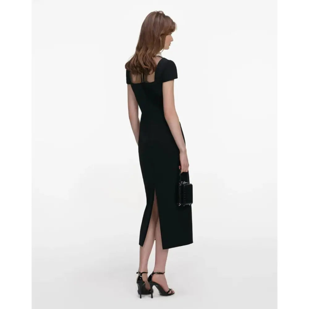 Self-Portrait Black Crepe Bow Collar Midi Dress - Dress