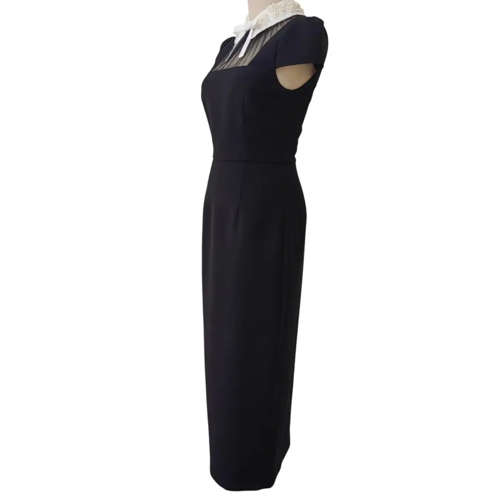 Self-Portrait Black Crepe Bow Collar Midi Dress - Dress