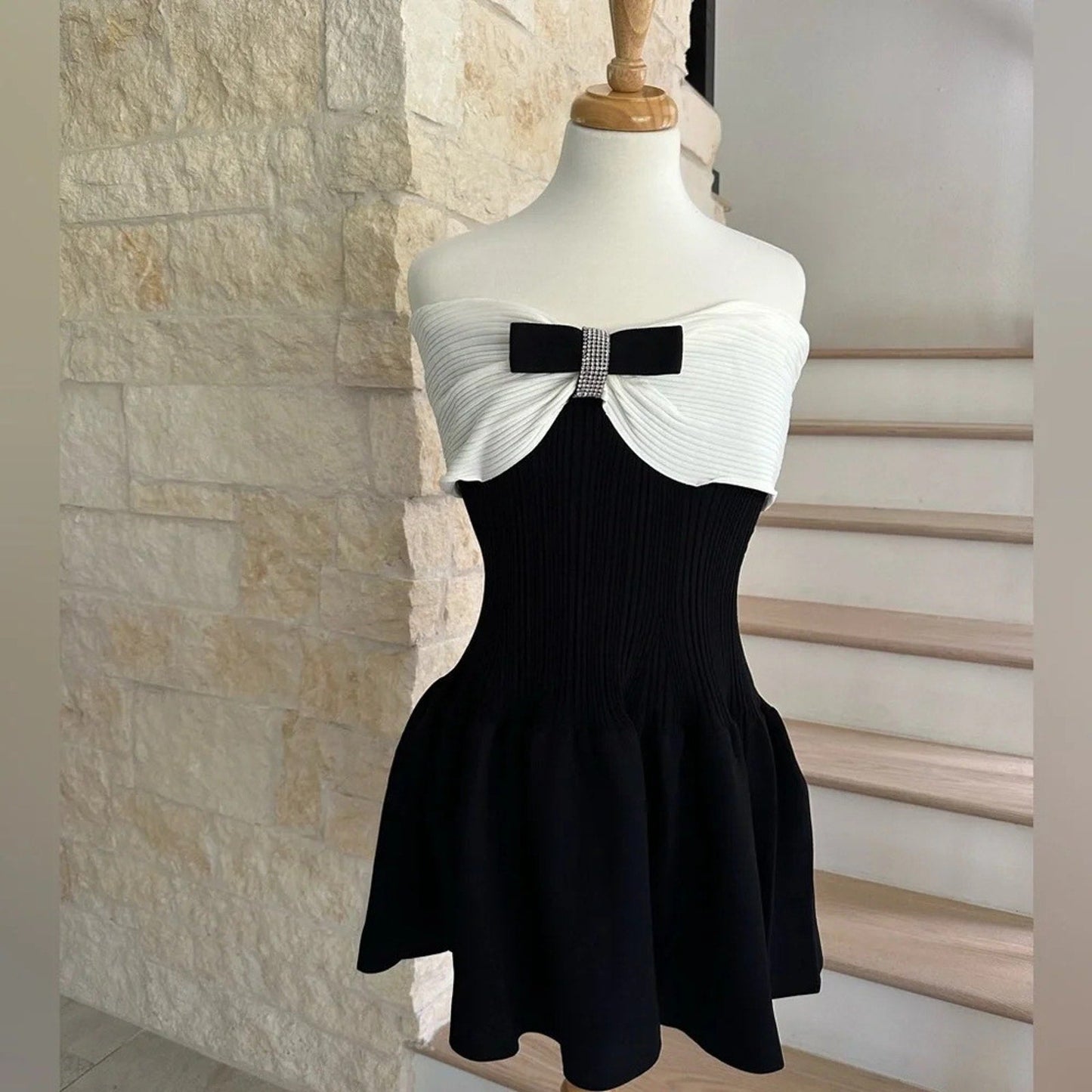 Self Portrait Black Knit Bow Mini Dress - Self - Portrait Bernardi Collective