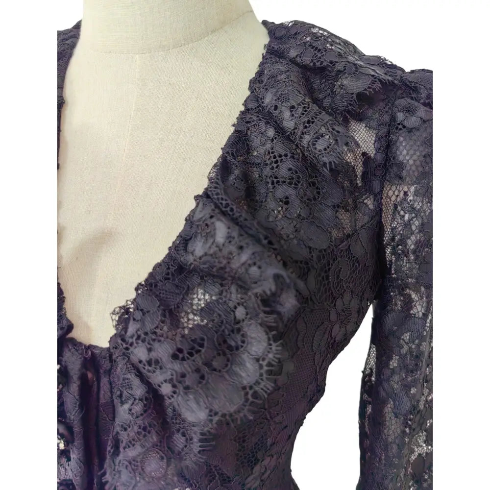 Self-Portrait Black Lace Ruffle Maxi Dress - Dress