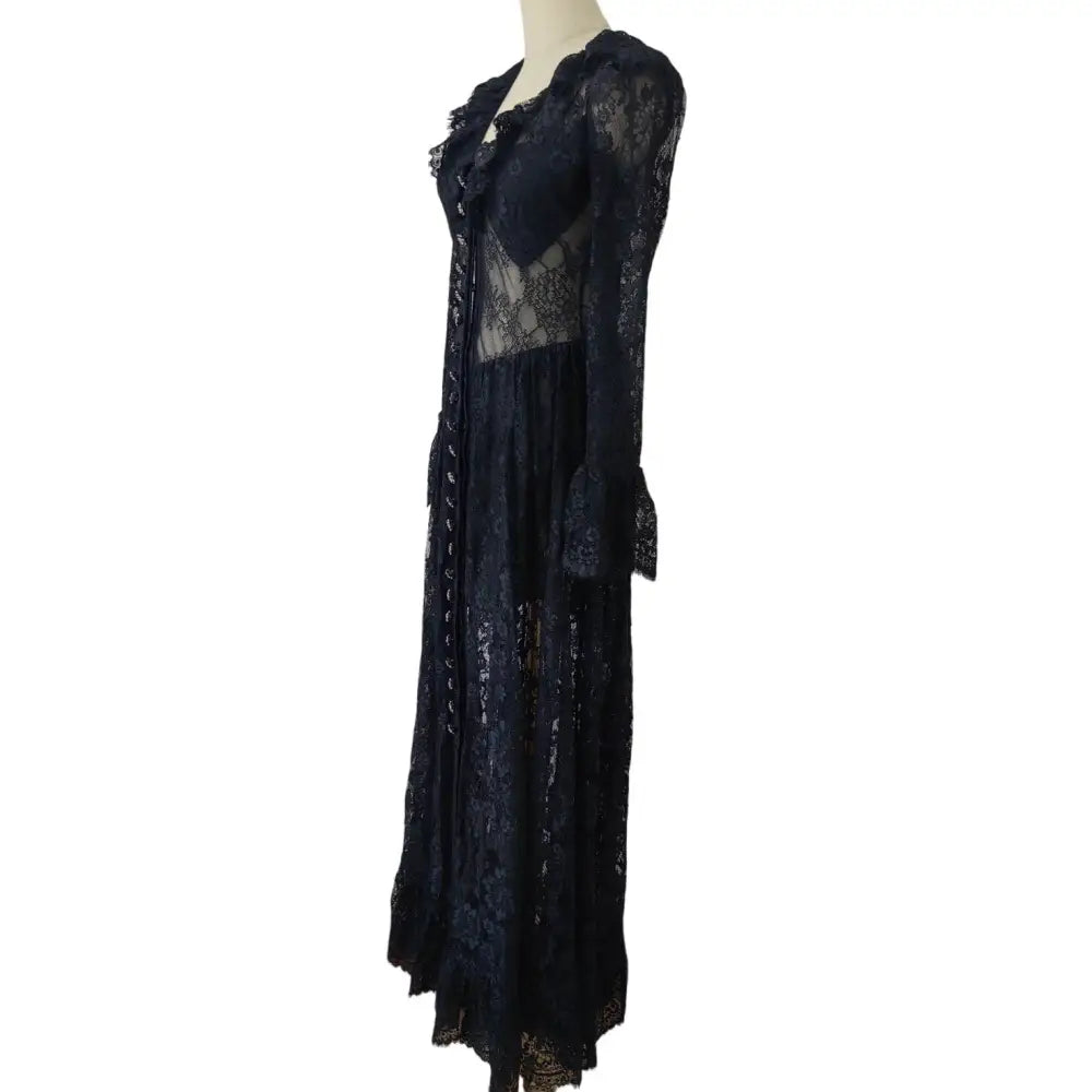 Self-Portrait Black Lace Ruffle Maxi Dress - Dress