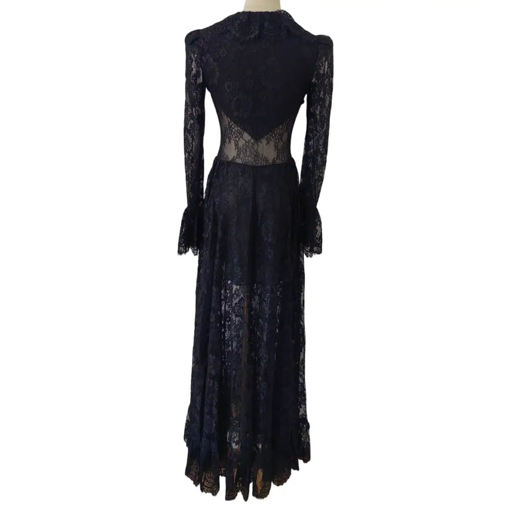 Self-Portrait Black Lace Ruffle Maxi Dress - Dress