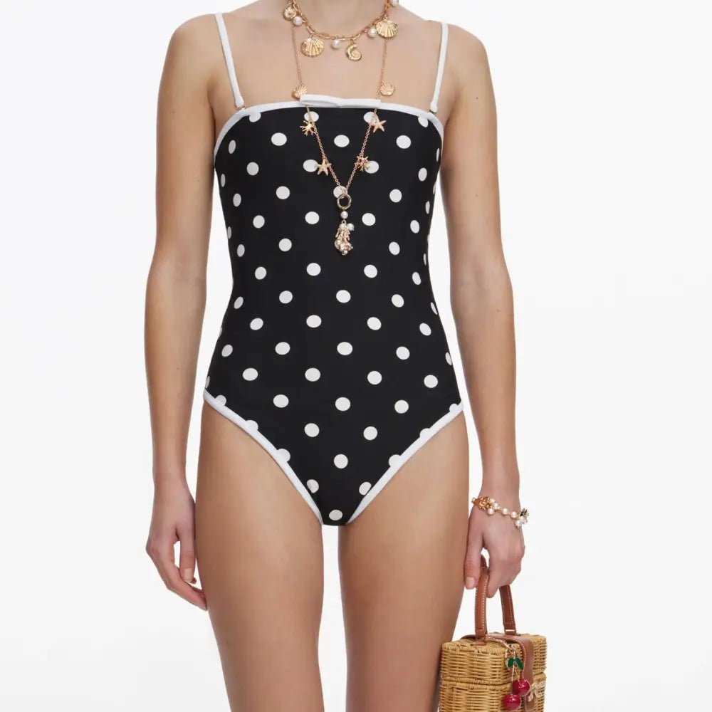 Self-Portrait Black Polka Dot Swimsuit - Dress