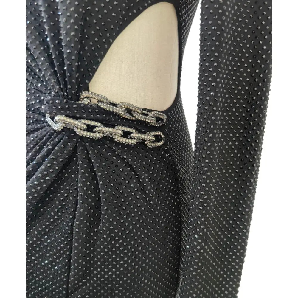 SELF PORTRAIT Black Rhinestone Embellished Maxi Dress