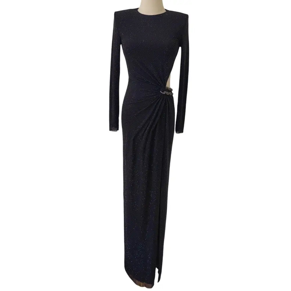 SELF PORTRAIT Black Rhinestone Embellished Maxi Dress