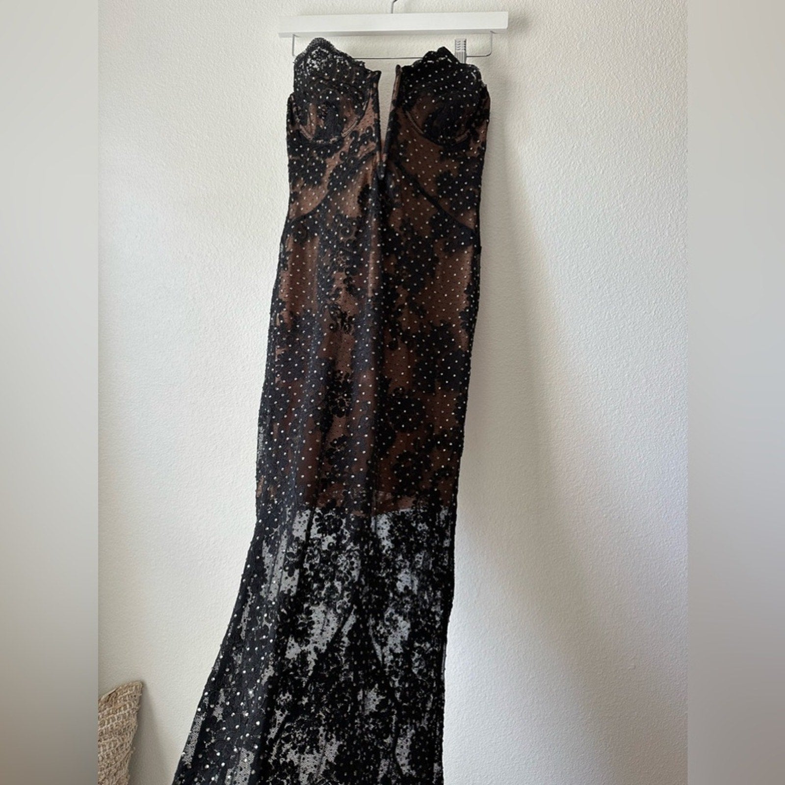 SELF PORTRAIT BLACK RHINESTONE LACE BANDEAU MAXI GOWN - Self - Portrait Bernardi Collective