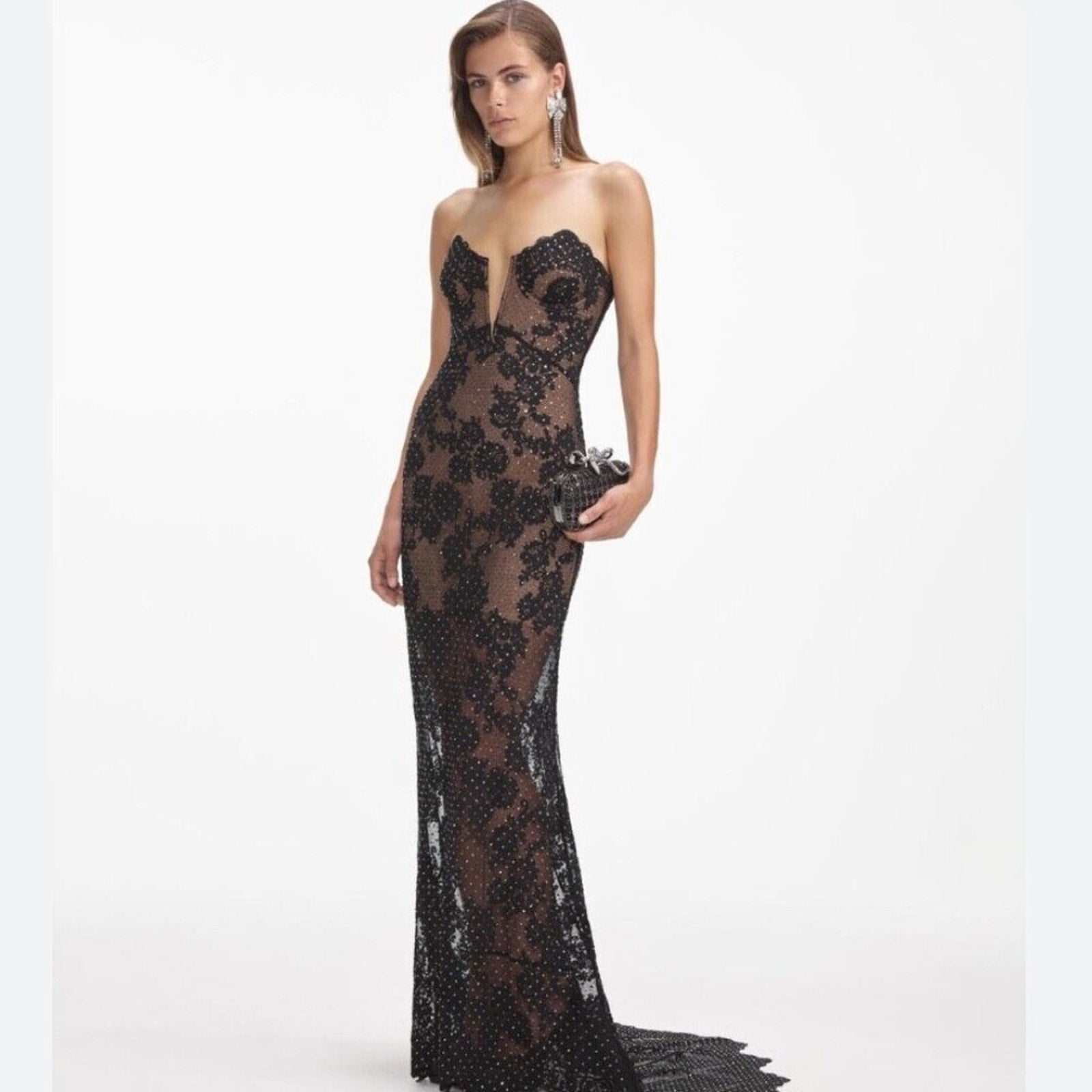 SELF PORTRAIT BLACK RHINESTONE LACE BANDEAU MAXI GOWN - Self - Portrait Bernardi Collective