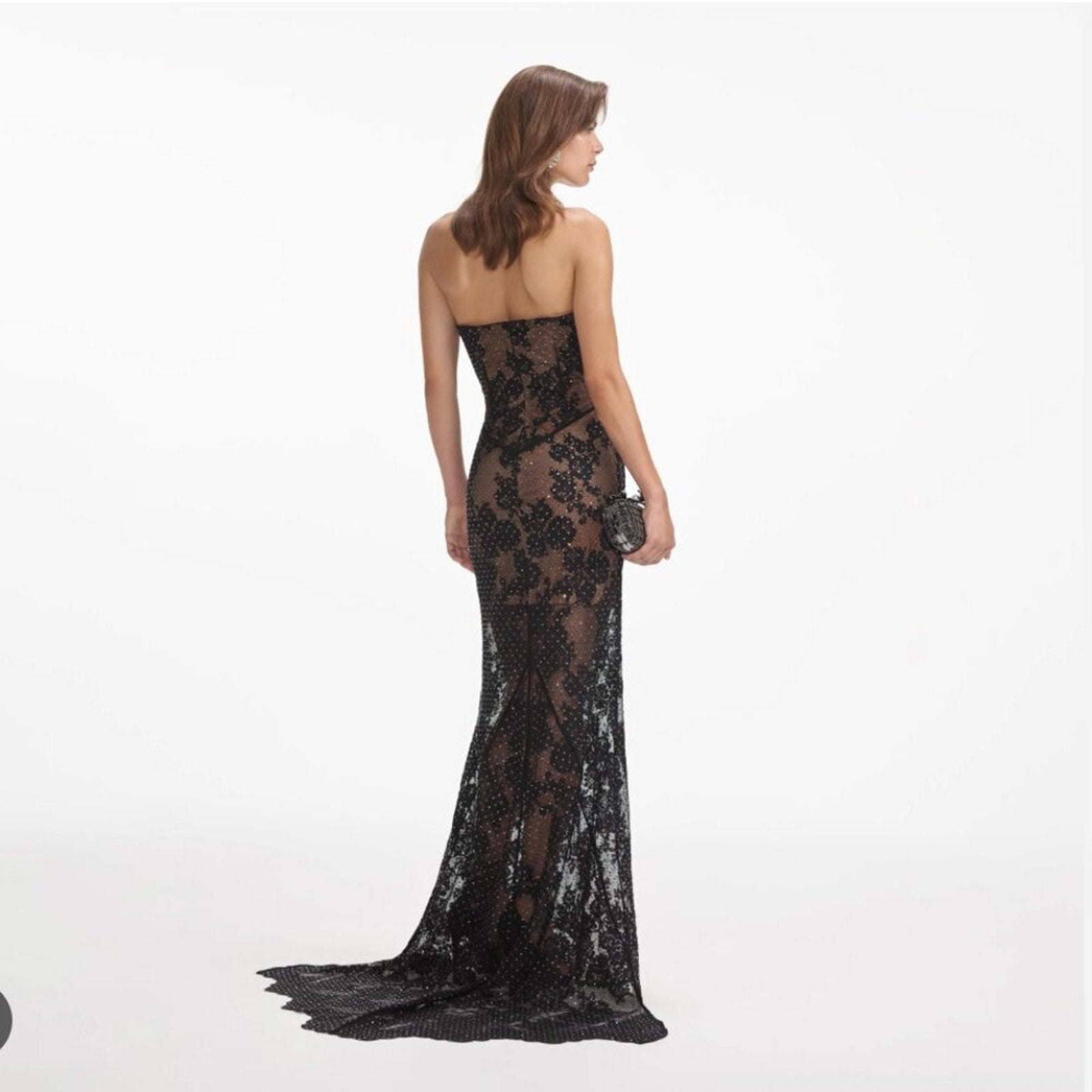 SELF PORTRAIT BLACK RHINESTONE LACE BANDEAU MAXI GOWN - Self - Portrait Bernardi Collective