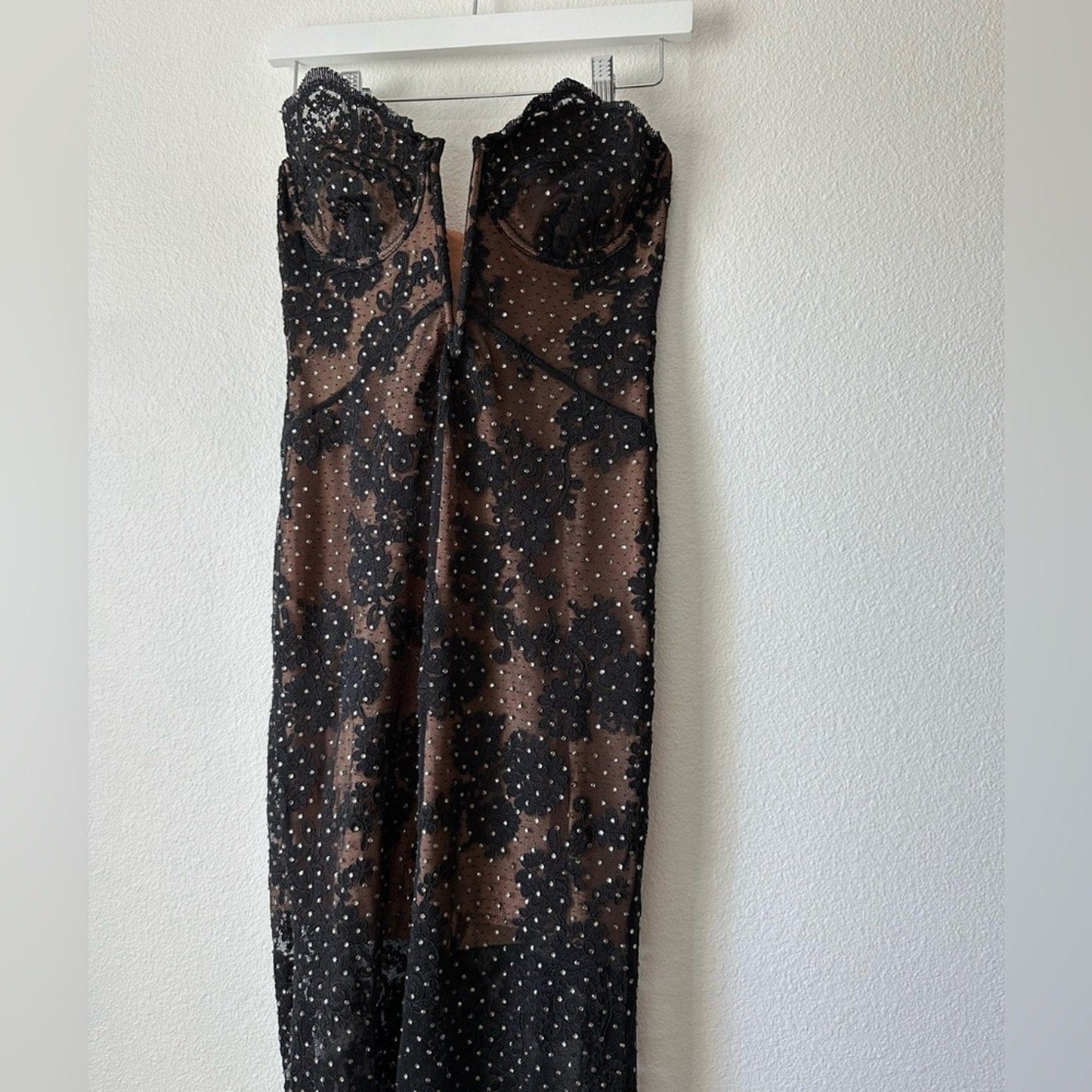 SELF PORTRAIT BLACK RHINESTONE LACE BANDEAU MAXI GOWN - Self - Portrait Bernardi Collective