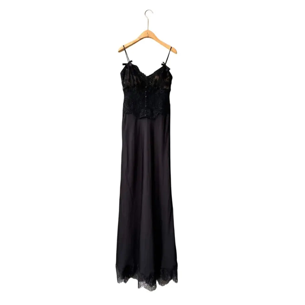 Self-Portrait Black Satin Lace Midi Dress - Dress