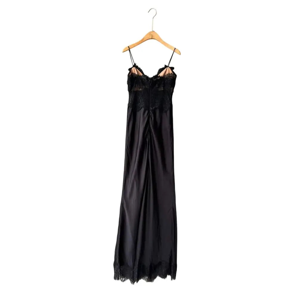 Self-Portrait Black Satin Lace Midi Dress - Dress