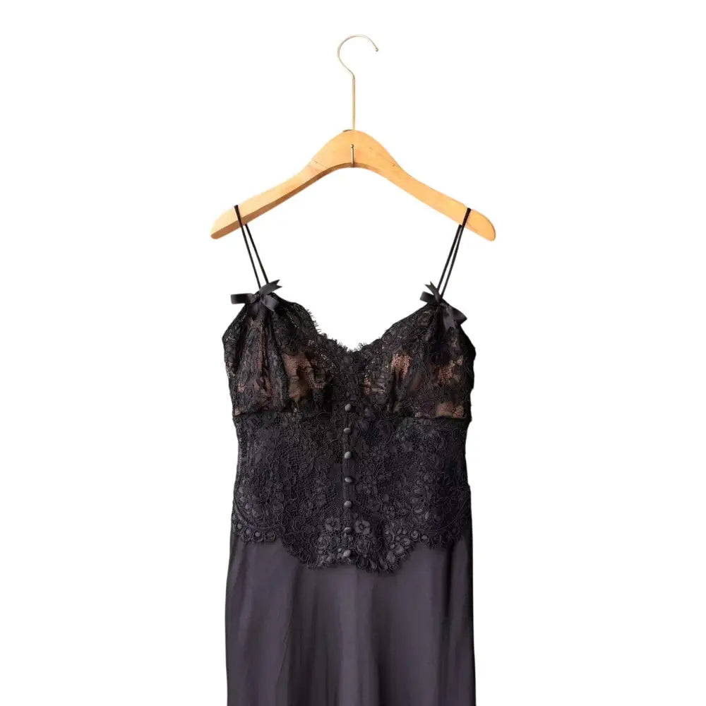 Self-Portrait Black Satin Lace Midi Dress - Dress