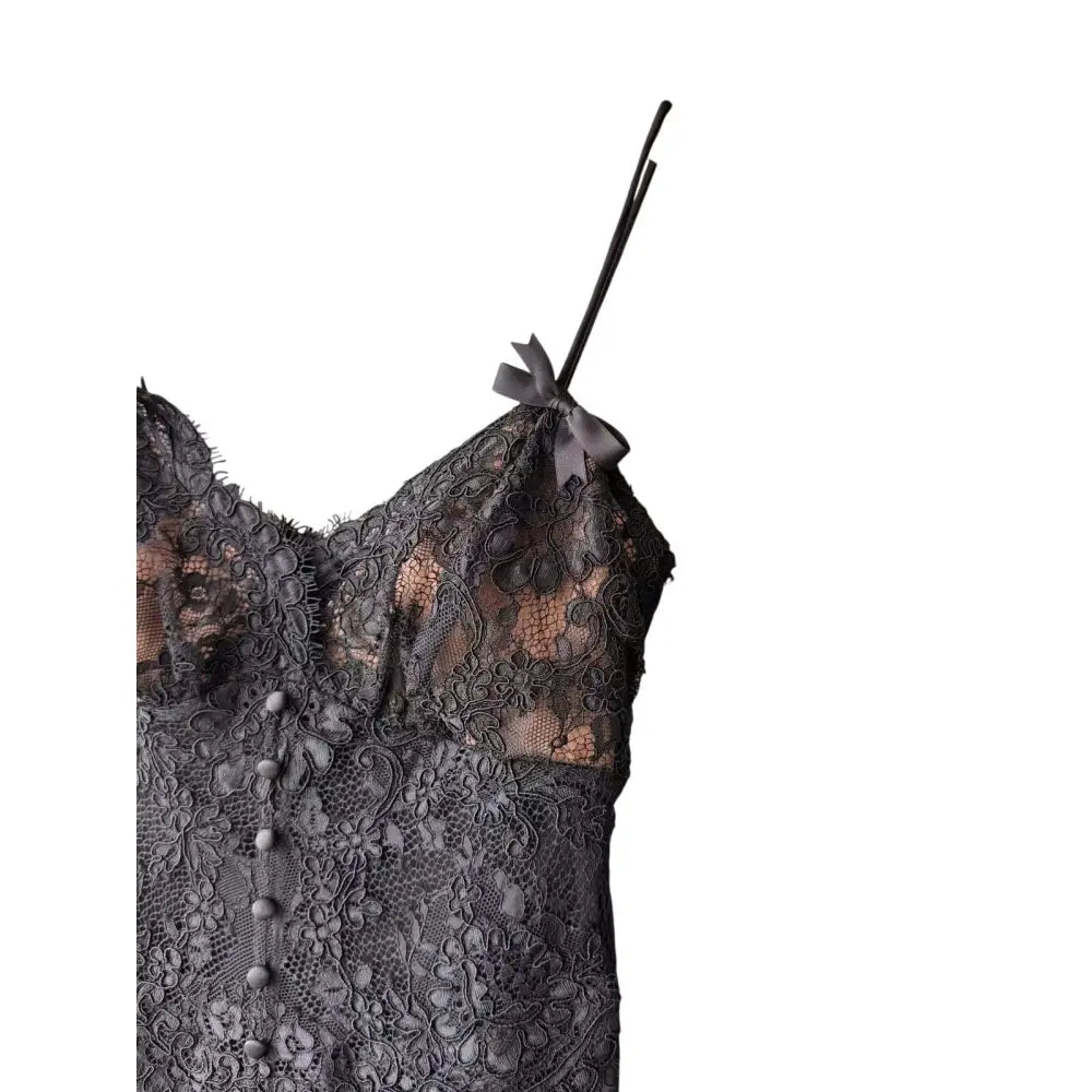 Self-Portrait Black Satin Lace Midi Dress - Dress