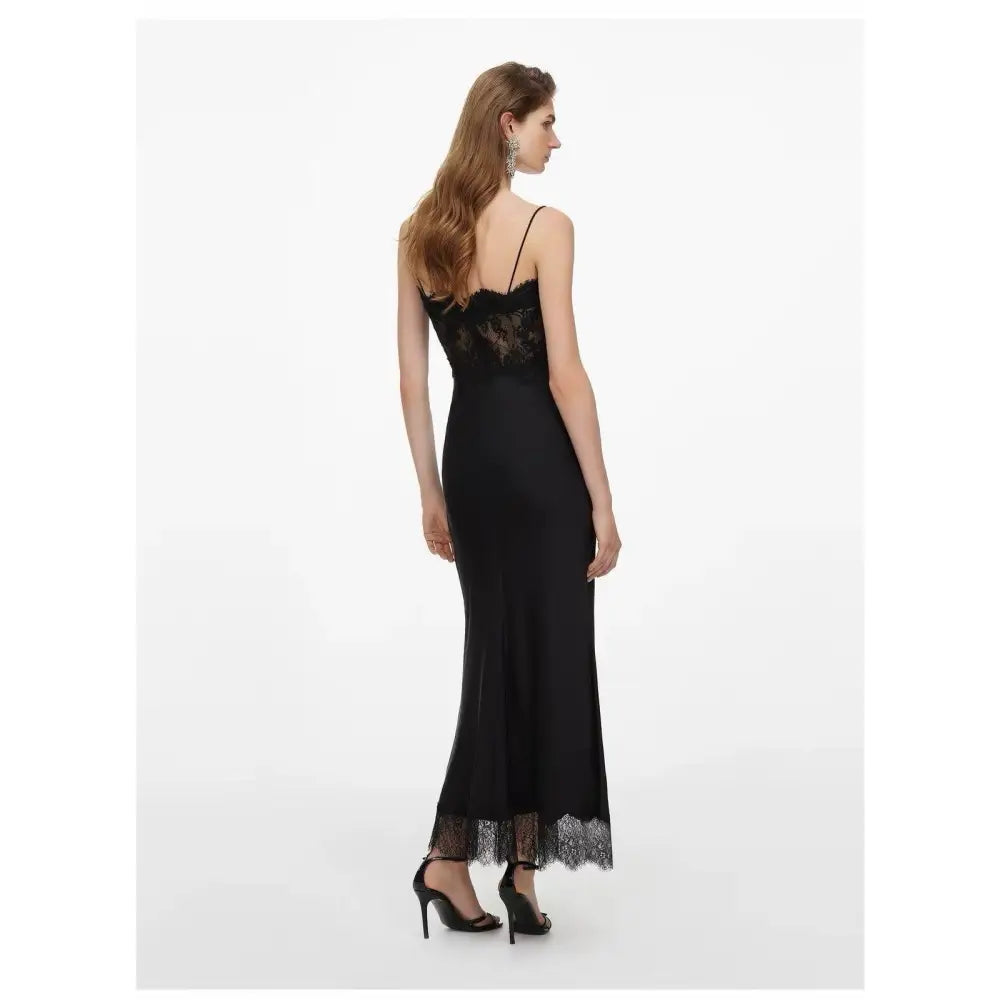 Self-Portrait Black Satin Lace Midi Dress - Dress