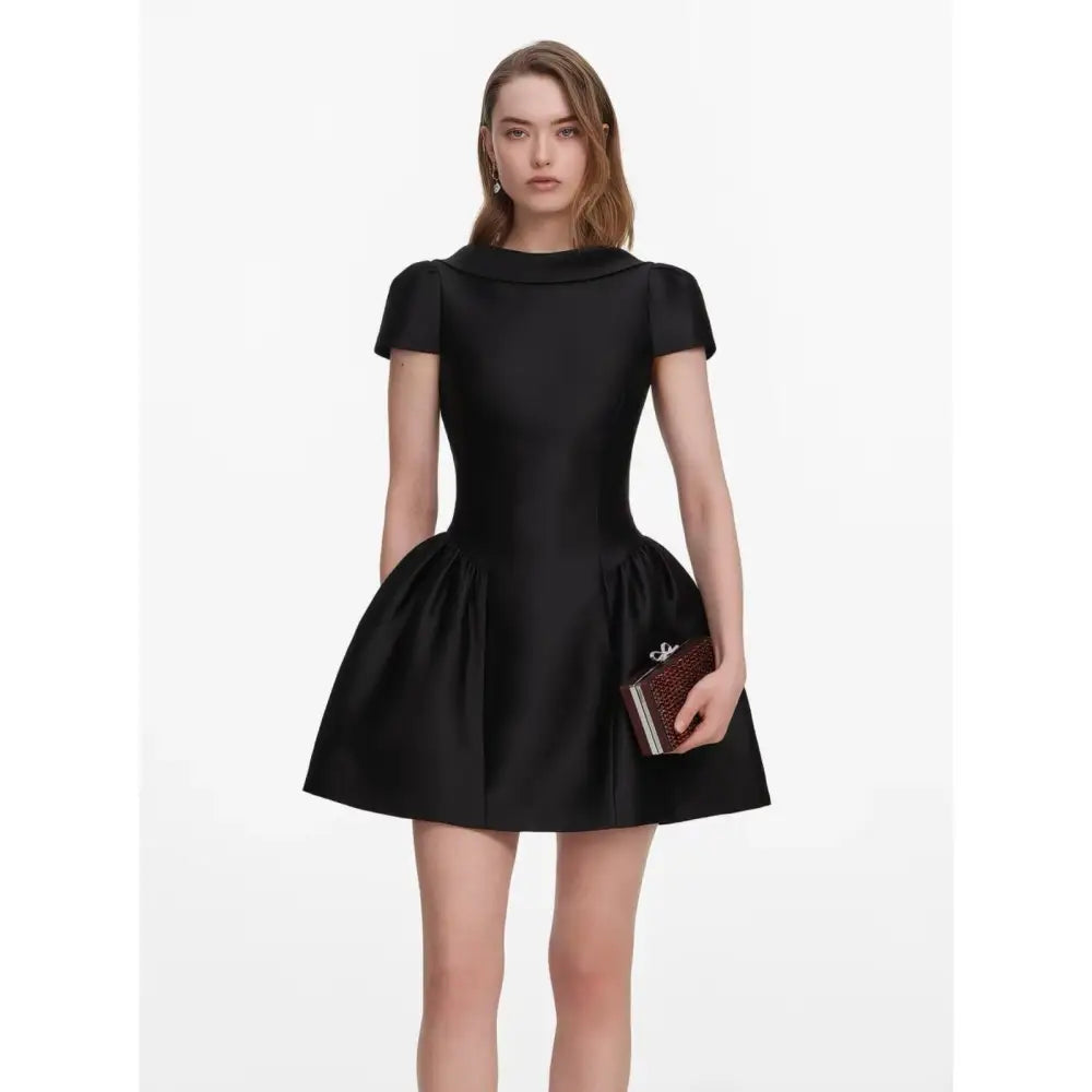 Self-Portrait Black Taffeta Collared Mini Dress - Dress