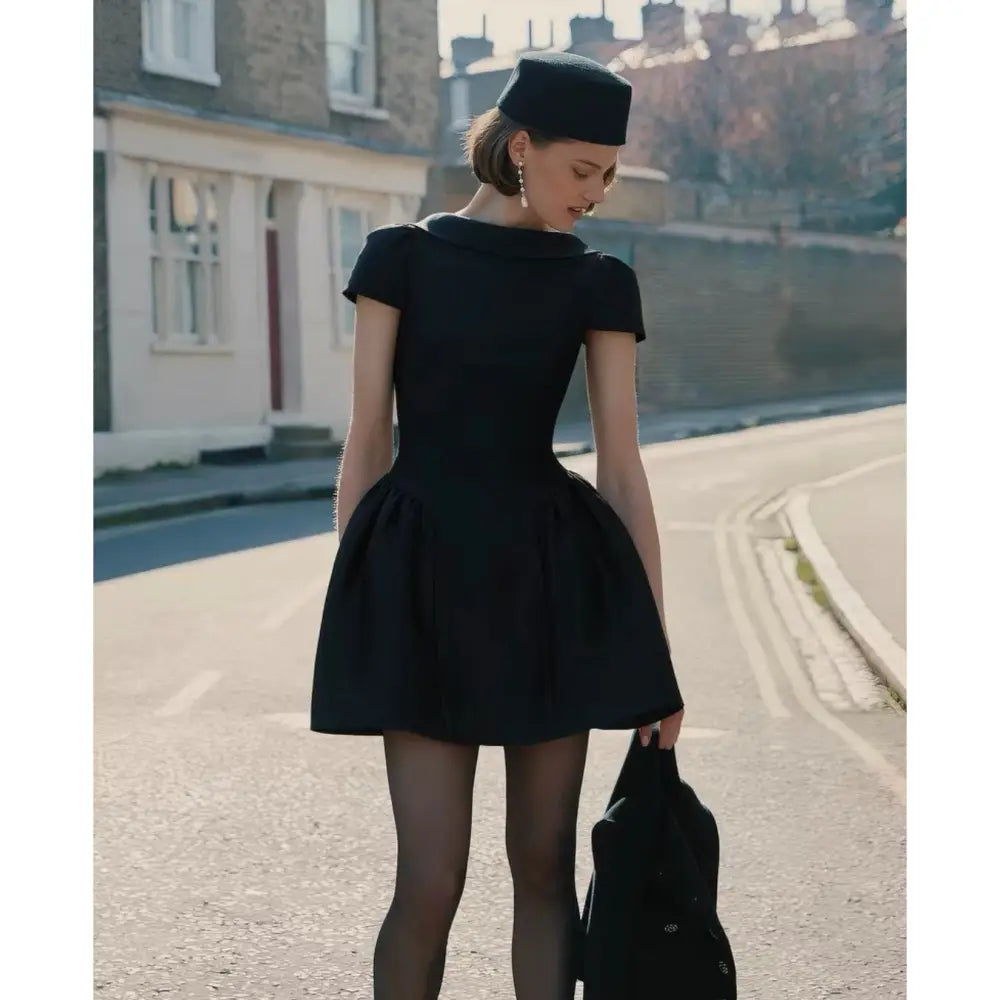 Self-Portrait Black Taffeta Collared Mini Dress - Dress