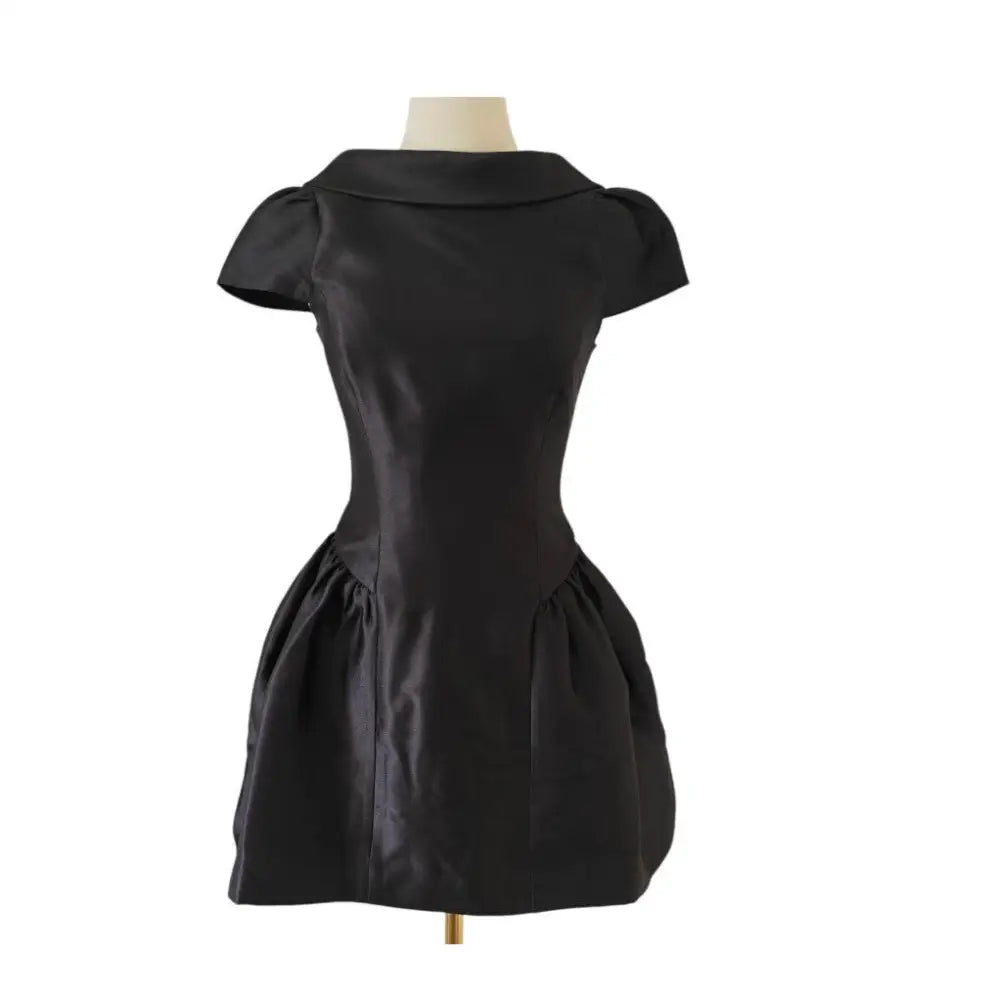 Self-Portrait Black Taffeta Collared Mini Dress - Dress